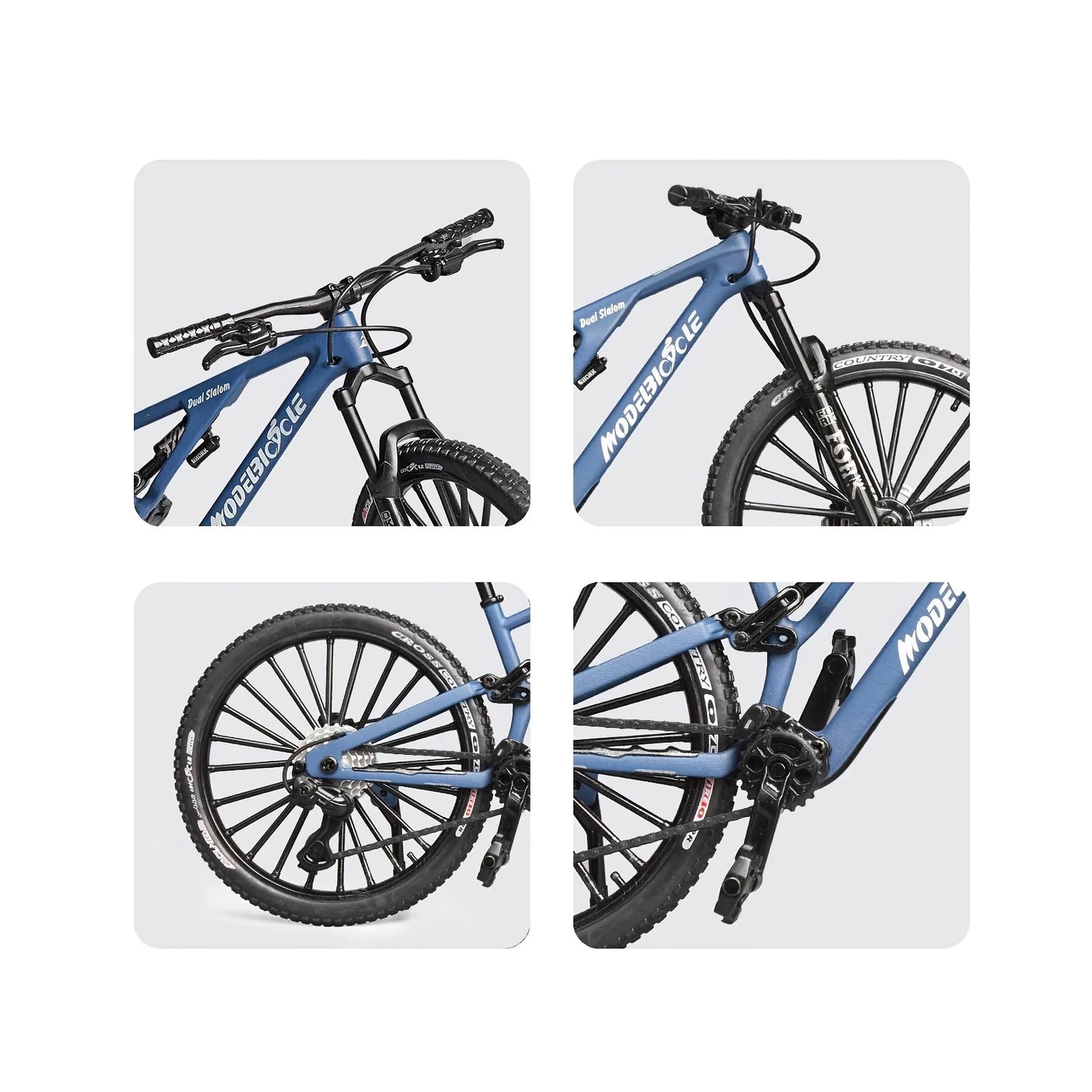 Bicicleta de montanha em liga metálica em escala 1:6, brinquedo realista com amortecedores dianteiros e traseiros para entusiastas de bicicletas
