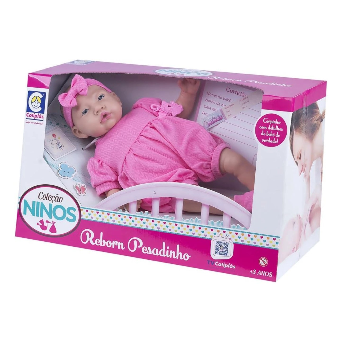 Boneca Coleção Ninos Reborn Pesadinho Menina para Crianças a Partir de 3 Anos Cotiplás - 2180