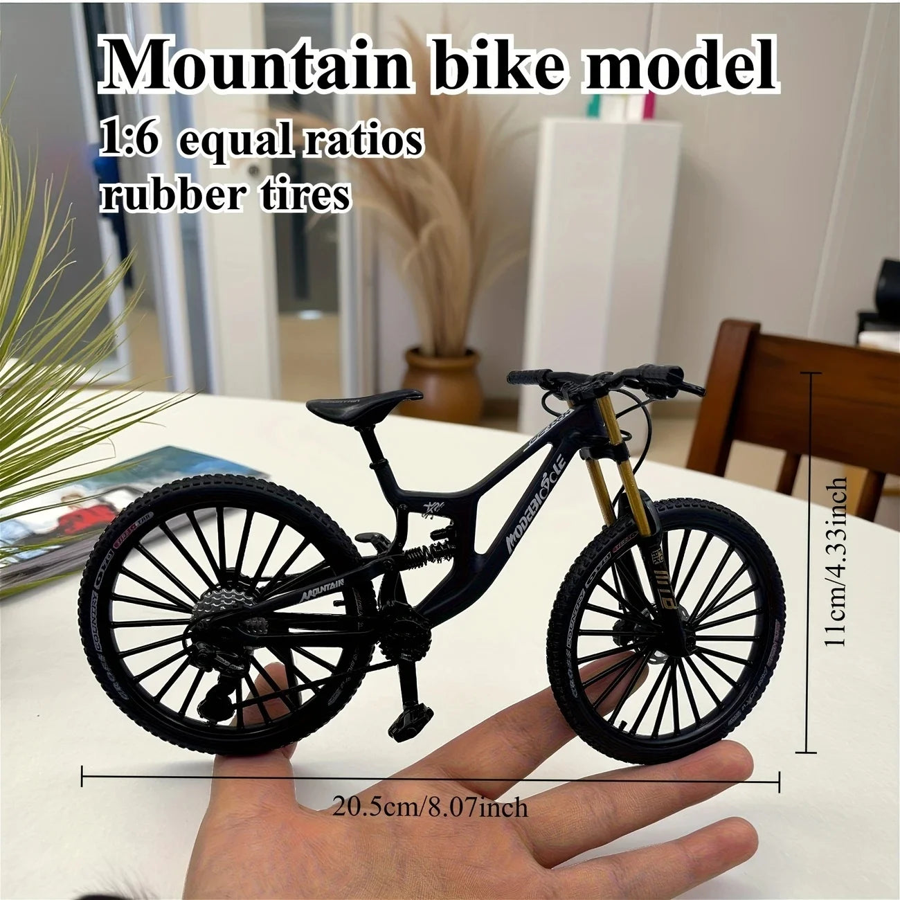 Bicicleta de montanha em liga metálica em escala 1:6, brinquedo realista com amortecedores dianteiros e traseiros para entusiastas de bicicletas