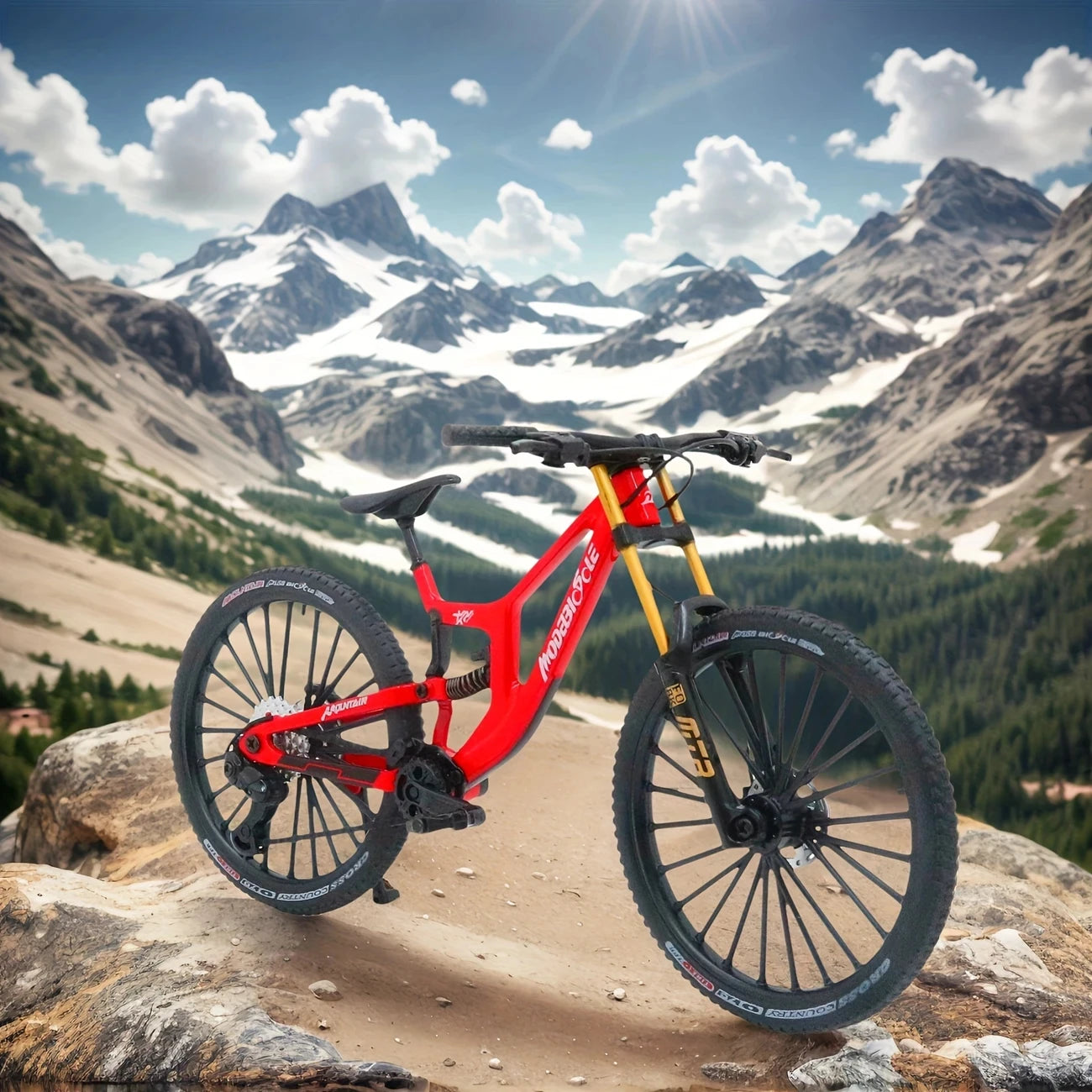 Bicicleta de montanha em liga metálica em escala 1:6, brinquedo realista com amortecedores dianteiros e traseiros para entusiastas de bicicletas