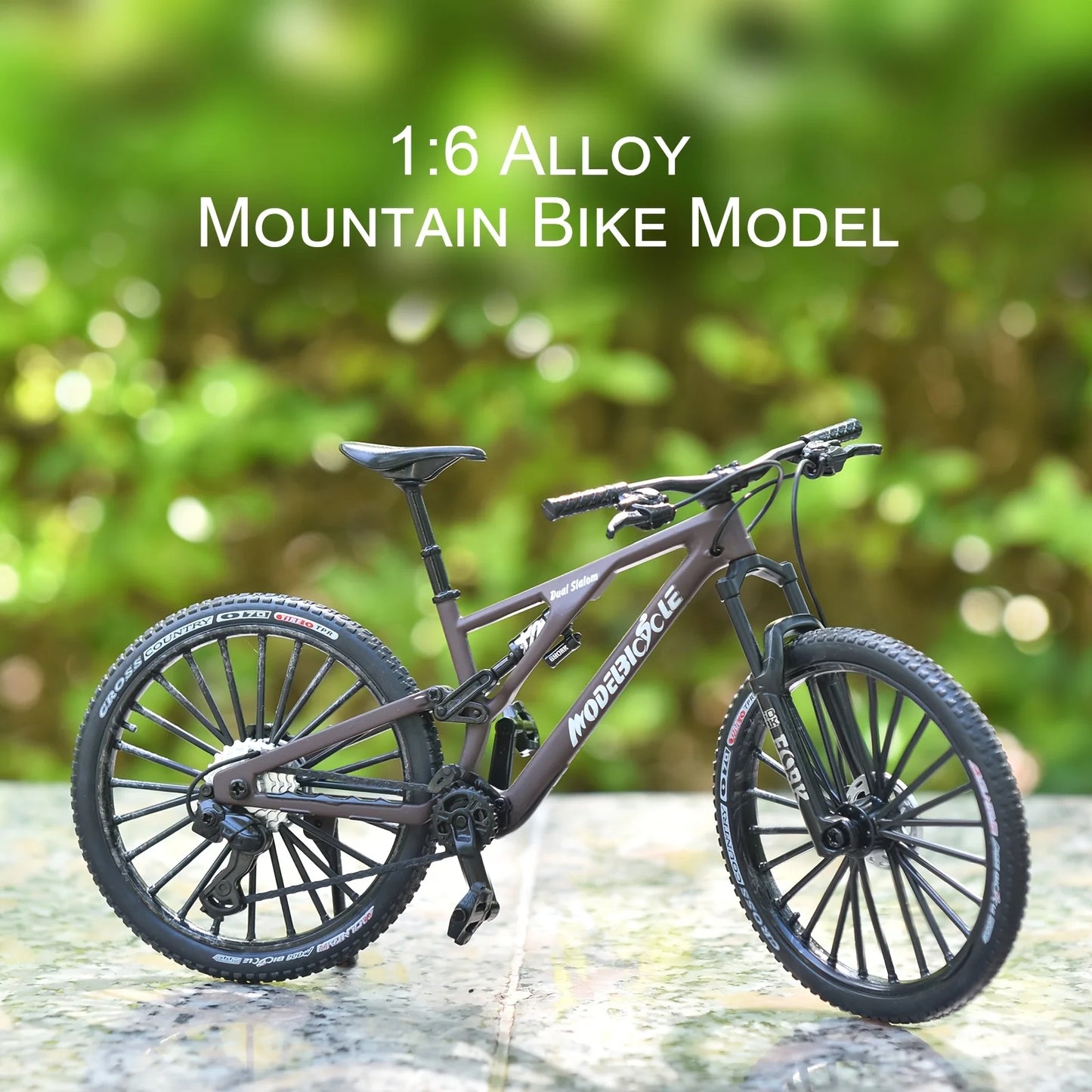 Bicicleta de montanha em liga metálica em escala 1:6, brinquedo realista com amortecedores dianteiros e traseiros para entusiastas de bicicletas