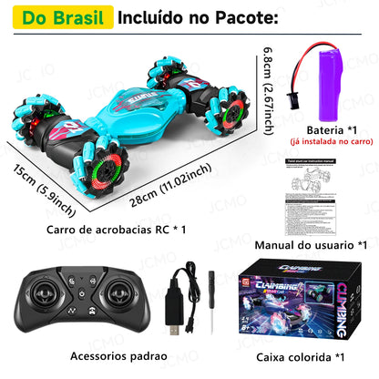 Carro de acrobacias RC 4WD 360°, carro de escalada giratório 2.4G, carro de controle remoto sem fio, brinquedo para meninos, veículo elétrico, presente com música e luz