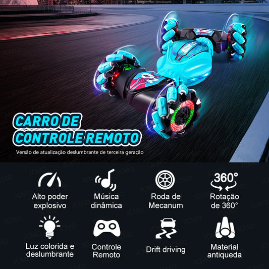 Carro de acrobacias RC 4WD 360°, carro de escalada giratório 2.4G, carro de controle remoto sem fio, brinquedo para meninos, veículo elétrico, presente com música e luz