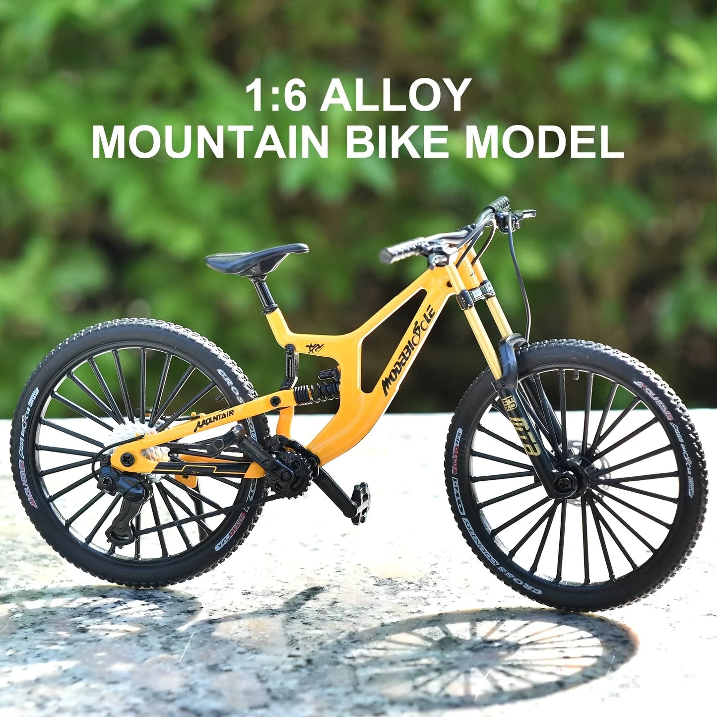 Bicicleta de montanha em liga metálica em escala 1:6, brinquedo realista com amortecedores dianteiros e traseiros para entusiastas de bicicletas
