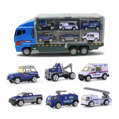 Conjunto de caminhões grandes, mini carros de brinquedo fundidos em liga metálica, veículos de transporte, caminhão, helicóptero, tanque, caminhão de bombeiros, engenharia, brinquedos para crianças