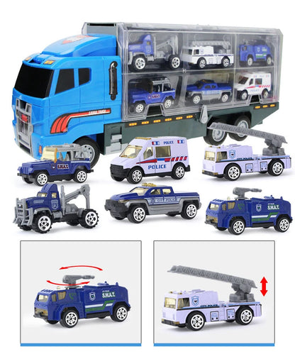 Conjunto de caminhões grandes, mini carros de brinquedo fundidos em liga metálica, veículos de transporte, caminhão, helicóptero, tanque, caminhão de bombeiros, engenharia, brinquedos para crianças