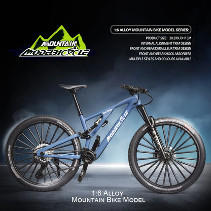 Bicicleta de montanha em liga metálica em escala 1:6, brinquedo realista com amortecedores dianteiros e traseiros para entusiastas de bicicletas