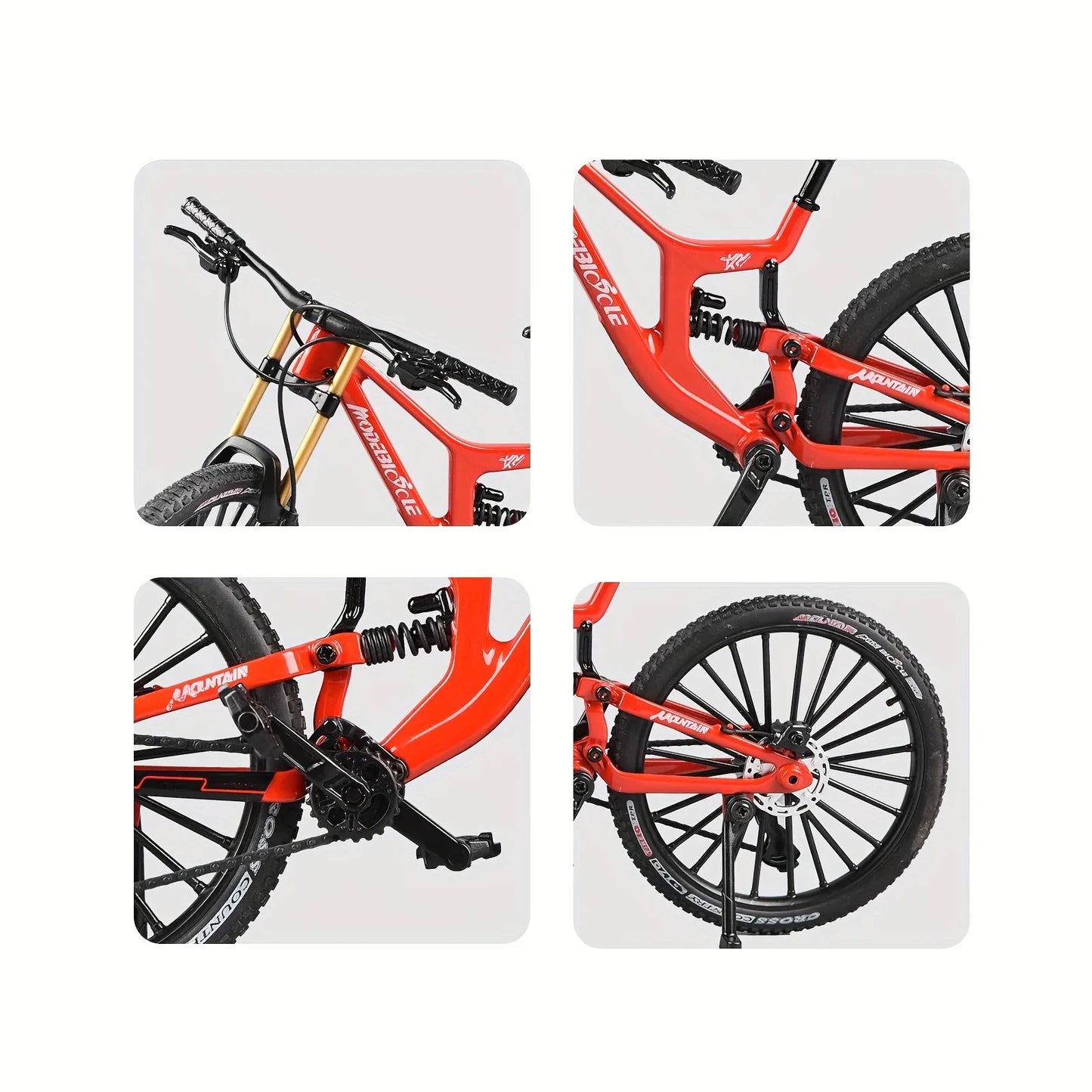 Bicicleta de montanha em liga metálica em escala 1:6, brinquedo realista com amortecedores dianteiros e traseiros para entusiastas de bicicletas