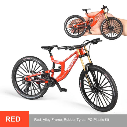Bicicleta de montanha em liga metálica em escala 1:6, brinquedo realista com amortecedores dianteiros e traseiros para entusiastas de bicicletas