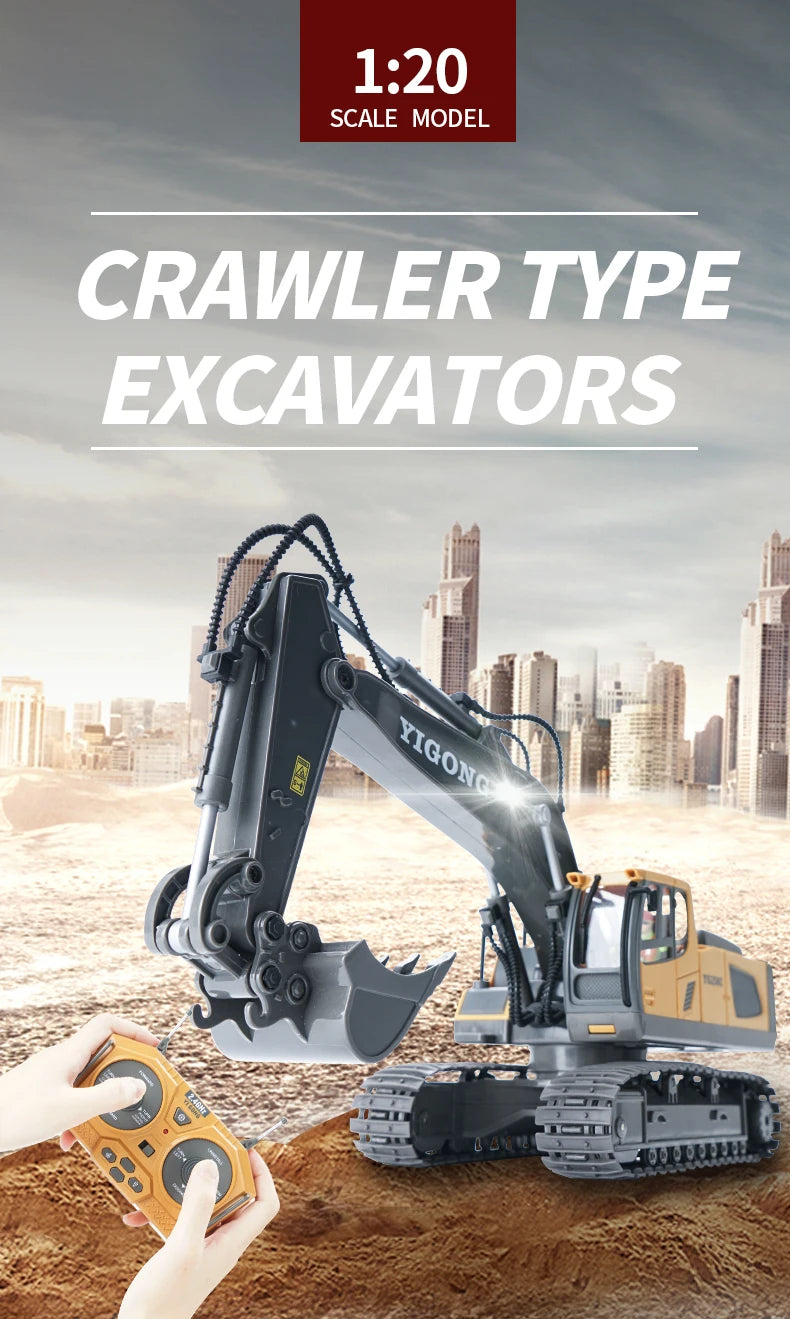 Escavadeira RC 1:20 Caminhão de controle remoto 2.4G RC Crawler Veículo de engenharia Caminhão de controle remoto Presentes de Natal para o dia das crianças