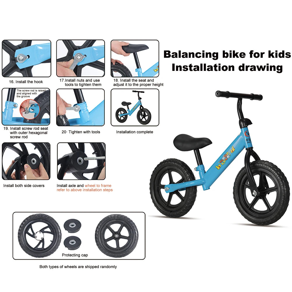 Bicicleta de equilíbrio de 12 polegadas para meninos e meninas de 2 a 6 anos, sem pedal, bicicleta de treinamento com assento de guidão ajustável, brinquedos esportivos ao ar livre
