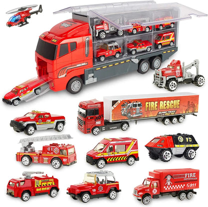 Conjunto de caminhões grandes, mini carros de brinquedo fundidos em liga metálica, veículos de transporte, caminhão, helicóptero, tanque, caminhão de bombeiros, engenharia, brinquedos para crianças