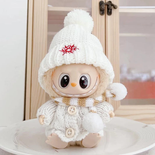 Para Labubu Clothes 17cm Boneca Natal Suéter Chapéu Conjunto V1 V2 V3 Boneca de Pelúcia Macaron Inverno Roupas de Ano Novo DIY Presente de Natal