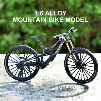 Bicicleta de montanha em liga metálica em escala 1:6, brinquedo realista com amortecedores dianteiros e traseiros para entusiastas de bicicletas