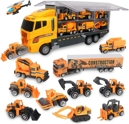 Conjunto de caminhões grandes, mini carros de brinquedo fundidos em liga metálica, veículos de transporte, caminhão, helicóptero, tanque, caminhão de bombeiros, engenharia, brinquedos para crianças