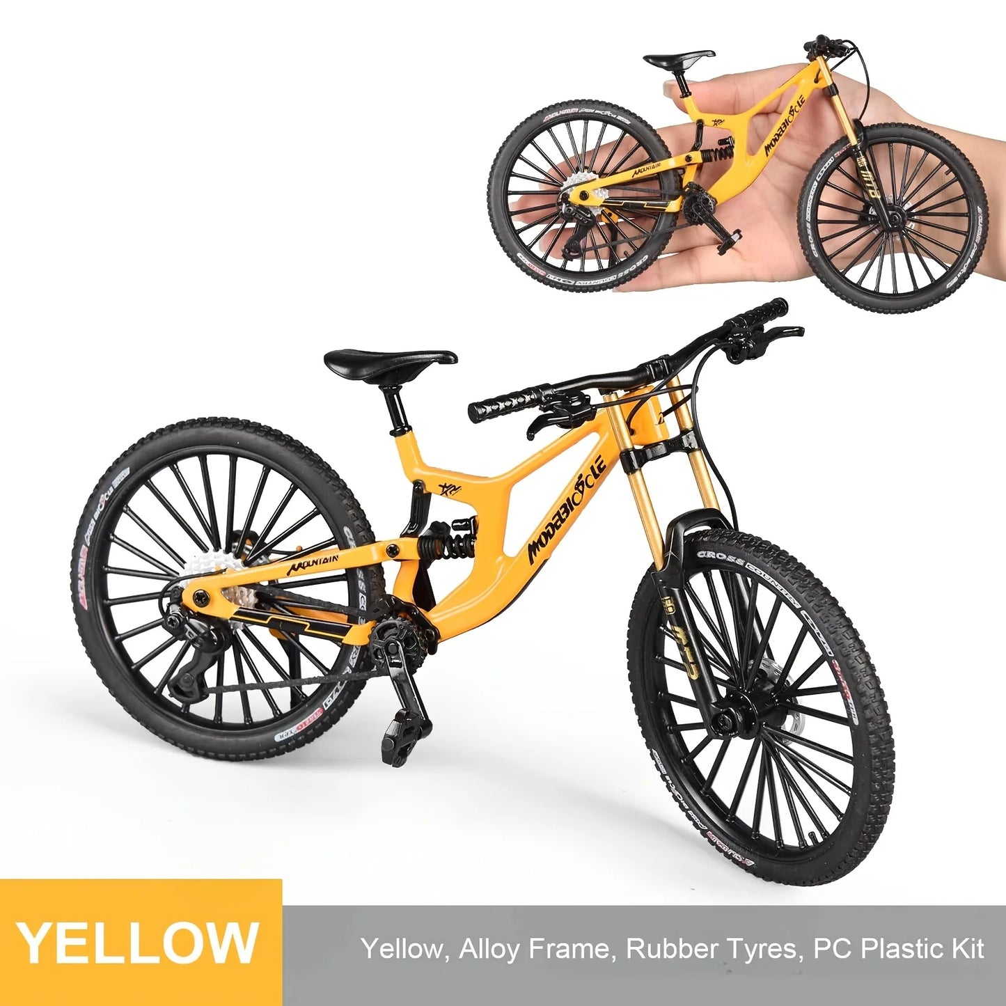 Bicicleta de montanha em liga metálica em escala 1:6, brinquedo realista com amortecedores dianteiros e traseiros para entusiastas de bicicletas