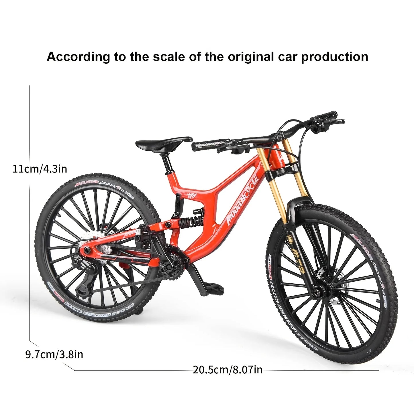 Bicicleta de montanha em liga metálica em escala 1:6, brinquedo realista com amortecedores dianteiros e traseiros para entusiastas de bicicletas