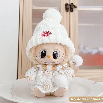Para Labubu Clothes 17cm Boneca Natal Suéter Chapéu Conjunto V1 V2 V3 Boneca de Pelúcia Macaron Inverno Roupas de Ano Novo DIY Presente de Natal
