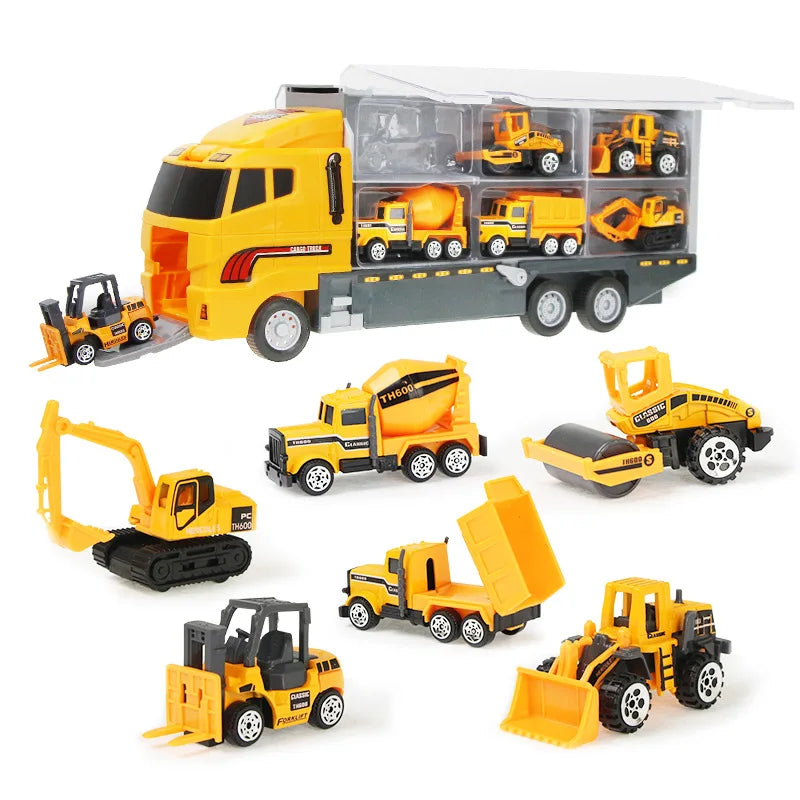 Conjunto de caminhões grandes, mini carros de brinquedo fundidos em liga metálica, veículos de transporte, caminhão, helicóptero, tanque, caminhão de bombeiros, engenharia, brinquedos para crianças
