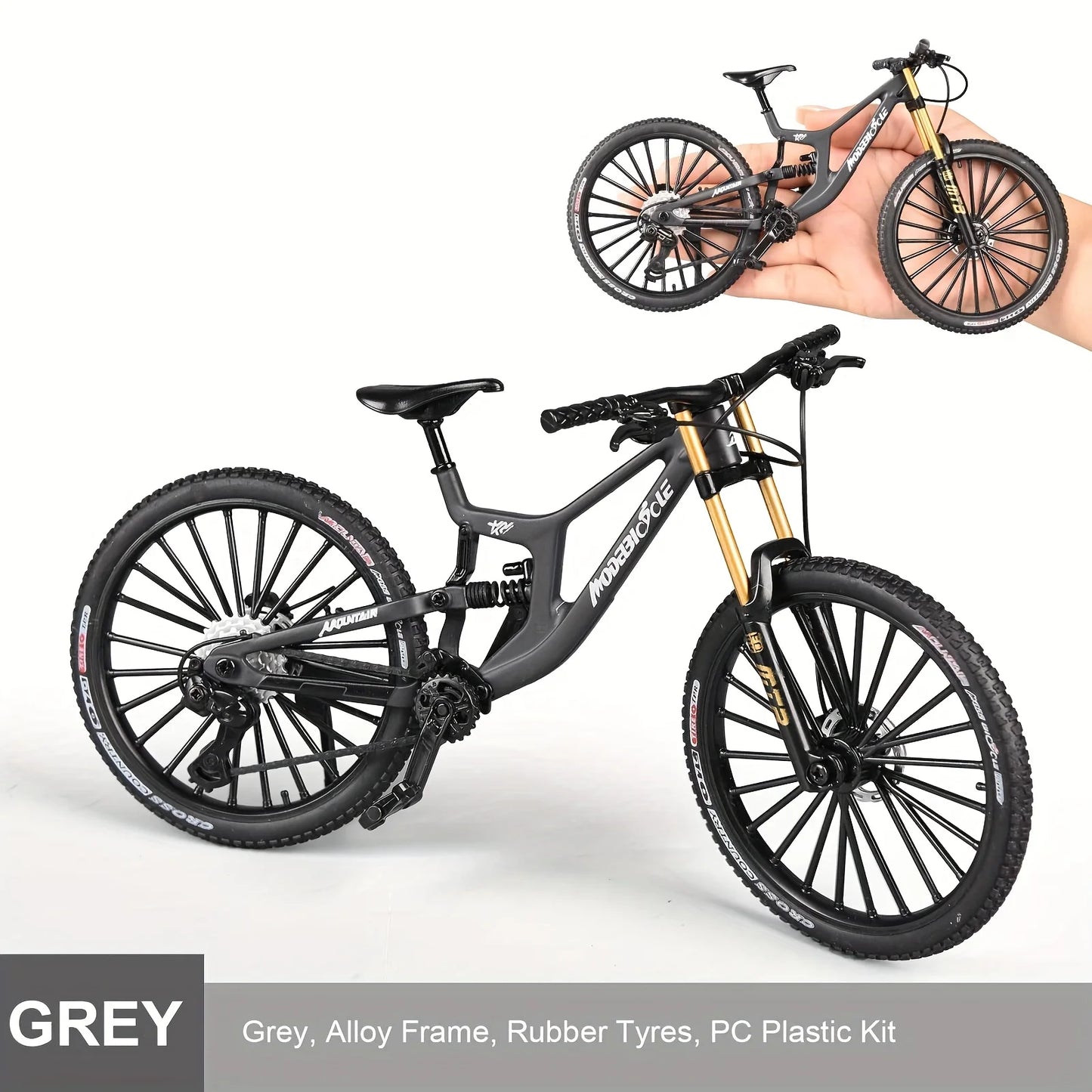 Bicicleta de montanha em liga metálica em escala 1:6, brinquedo realista com amortecedores dianteiros e traseiros para entusiastas de bicicletas