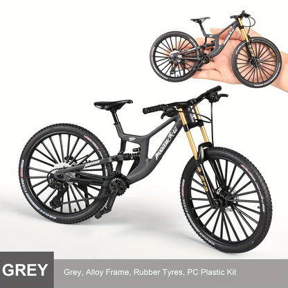 Bicicleta de montanha em liga metálica em escala 1:6, brinquedo realista com amortecedores dianteiros e traseiros para entusiastas de bicicletas