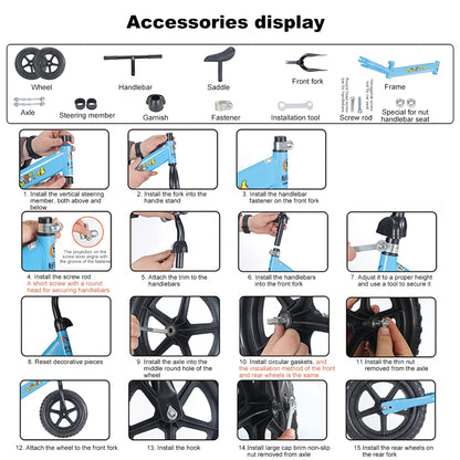 Bicicleta de equilíbrio de 12 polegadas para meninos e meninas de 2 a 6 anos, sem pedal, bicicleta de treinamento com assento de guidão ajustável, brinquedos esportivos ao ar livre