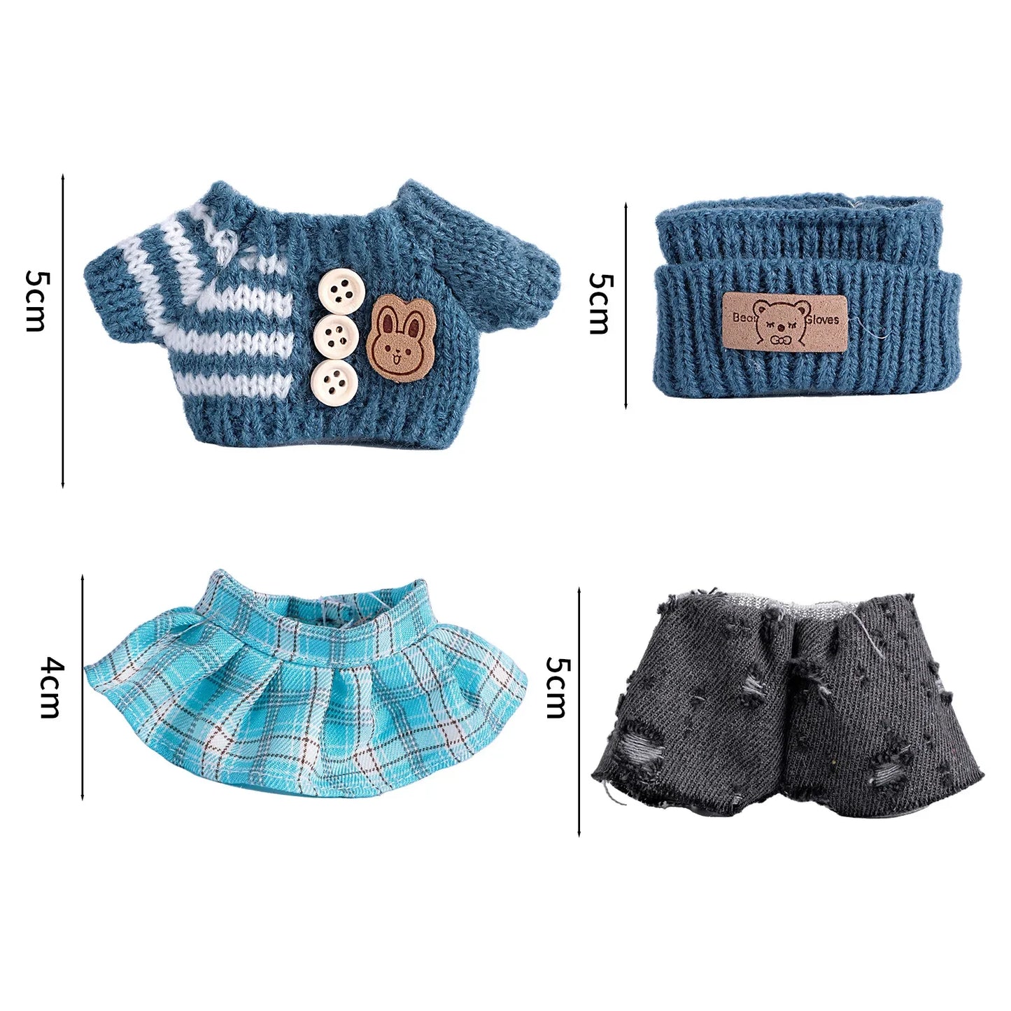 Para acessórios de boneca Labubu de 15-17 cm, roupas, chapéu de urso, conjunto de suéter de amor, decoração fofa, roupinhas de brinquedo colecionáveis