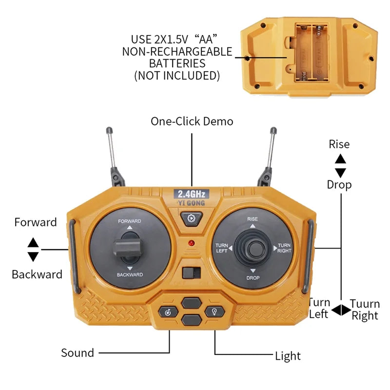 Escavadeira RC 1:20 Caminhão de controle remoto 2.4G RC Crawler Veículo de engenharia Caminhão de controle remoto Presentes de Natal para o dia das crianças