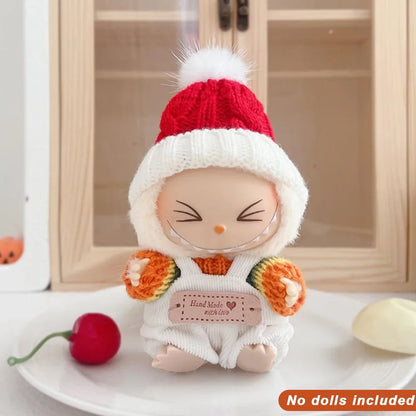 Para Labubu Clothes 17cm Boneca Natal Suéter Chapéu Conjunto V1 V2 V3 Boneca de Pelúcia Macaron Inverno Roupas de Ano Novo DIY Presente de Natal