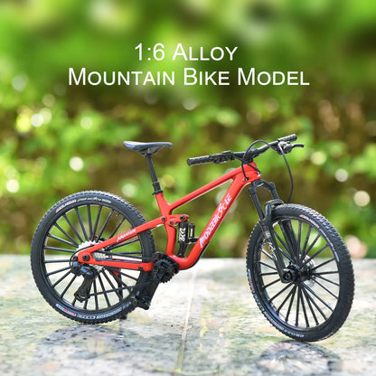 Bicicleta de montanha em liga metálica em escala 1:6, brinquedo realista com amortecedores dianteiros e traseiros para entusiastas de bicicletas