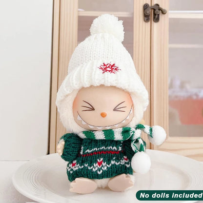 Para Labubu Clothes 17cm Boneca Natal Suéter Chapéu Conjunto V1 V2 V3 Boneca de Pelúcia Macaron Inverno Roupas de Ano Novo DIY Presente de Natal
