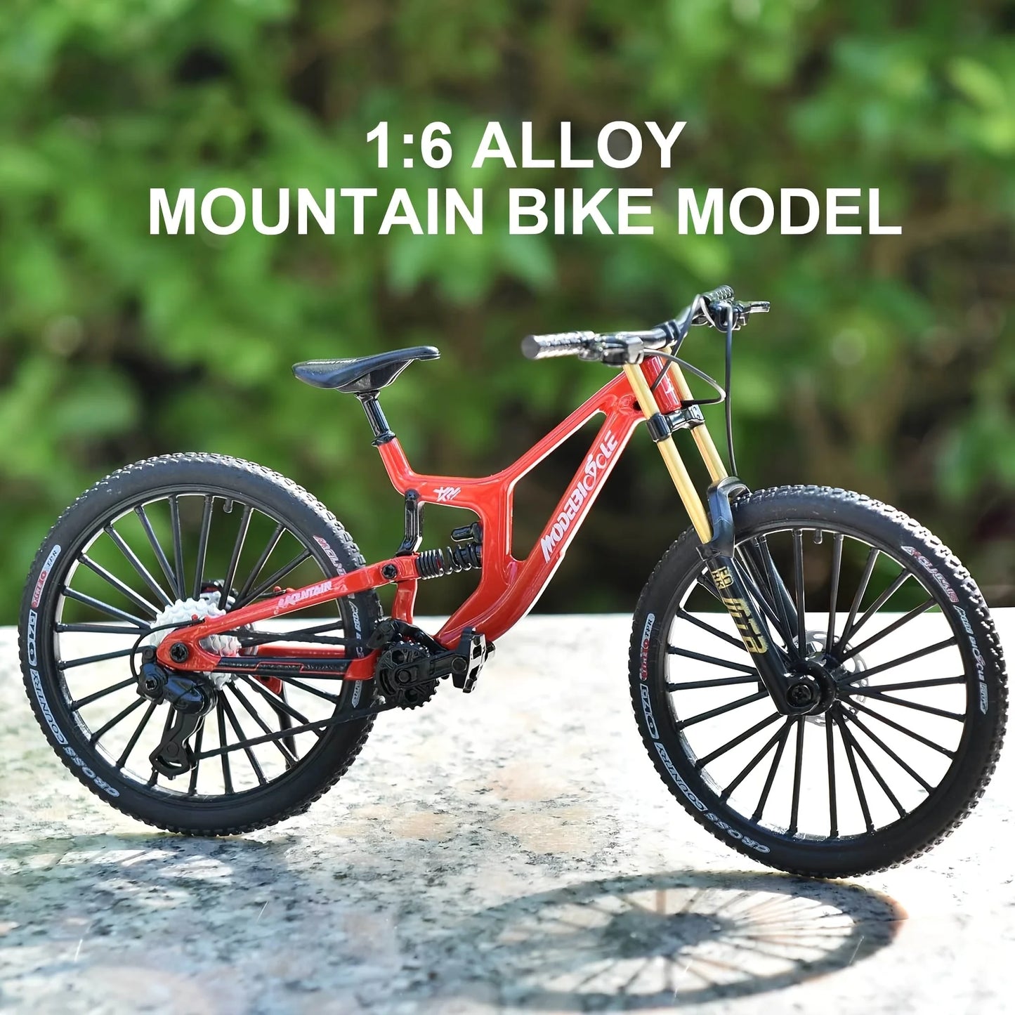 Bicicleta de montanha em liga metálica em escala 1:6, brinquedo realista com amortecedores dianteiros e traseiros para entusiastas de bicicletas