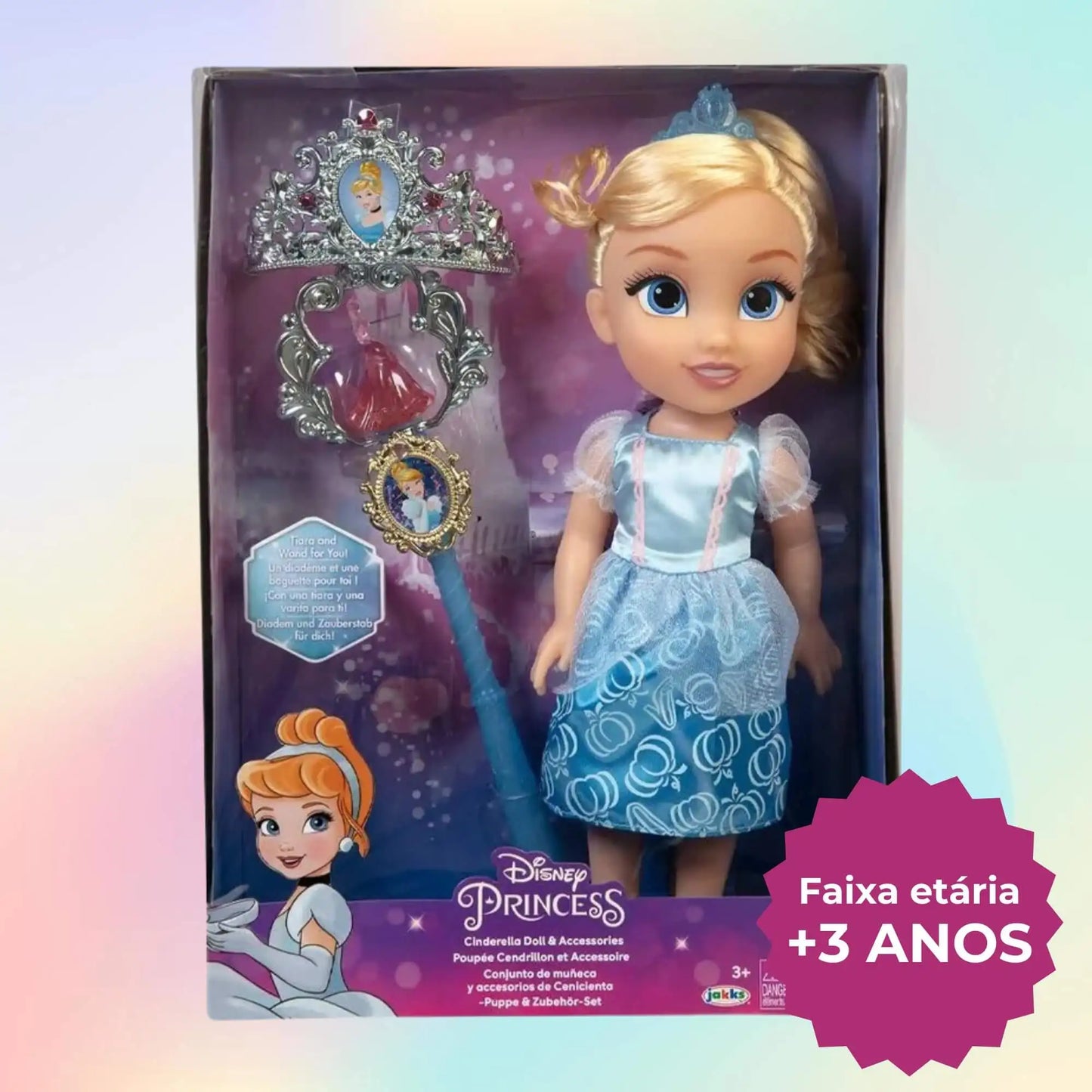 Boneca Infantil Princesas Disney Cinderela com Varinha Multicrianças - BR1926