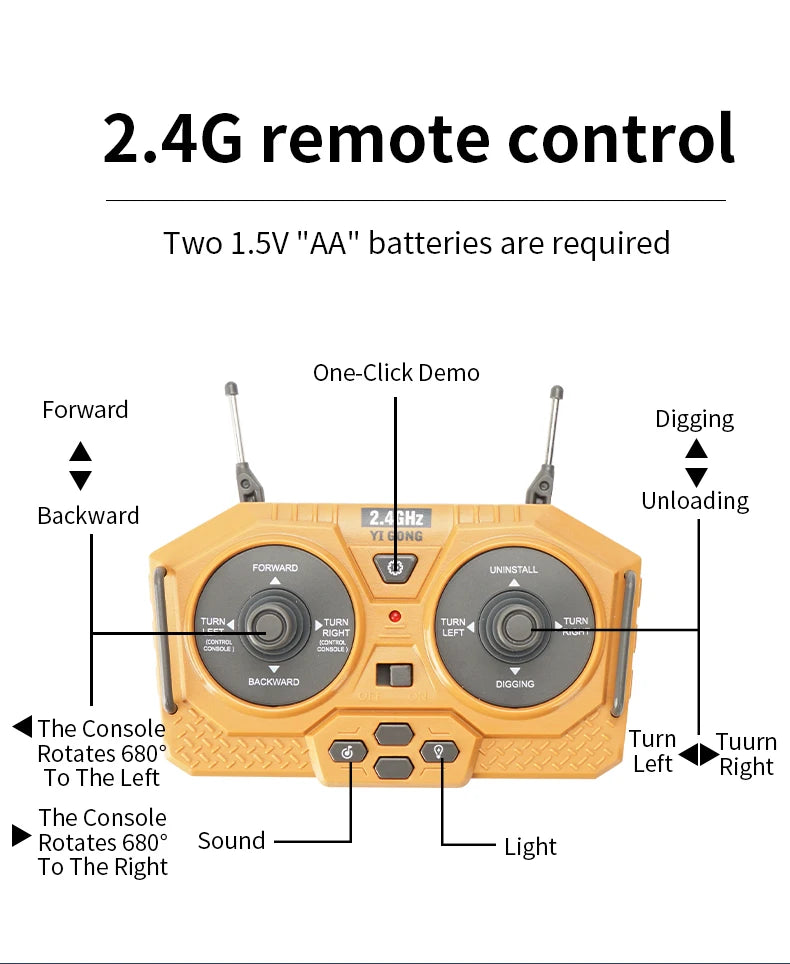 Escavadeira RC 1:20 Caminhão de controle remoto 2.4G RC Crawler Veículo de engenharia Caminhão de controle remoto Presentes de Natal para o dia das crianças