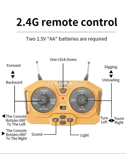 Escavadeira RC 1:20 Caminhão de controle remoto 2.4G RC Crawler Veículo de engenharia Caminhão de controle remoto Presentes de Natal para o dia das crianças