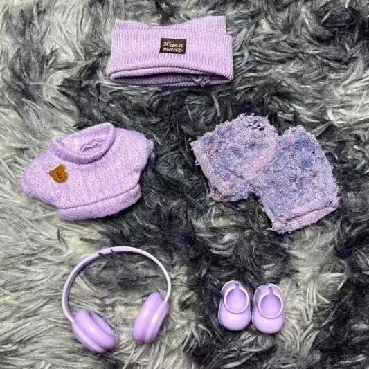 Para acessórios de boneca Labubu de 15-17 cm, roupas, chapéu de urso, conjunto de suéter de amor, decoração fofa, roupinhas de brinquedo colecionáveis