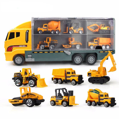 Conjunto de caminhões grandes, mini carros de brinquedo fundidos em liga metálica, veículos de transporte, caminhão, helicóptero, tanque, caminhão de bombeiros, engenharia, brinquedos para crianças