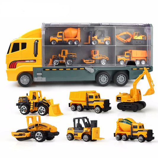 Conjunto de caminhões grandes, mini carros de brinquedo fundidos em liga metálica, veículos de transporte, caminhão, helicóptero, tanque, caminhão de bombeiros, engenharia, brinquedos para crianças