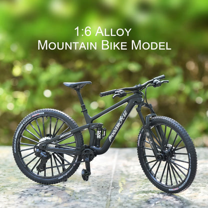 Bicicleta de montanha em liga metálica em escala 1:6, brinquedo realista com amortecedores dianteiros e traseiros para entusiastas de bicicletas