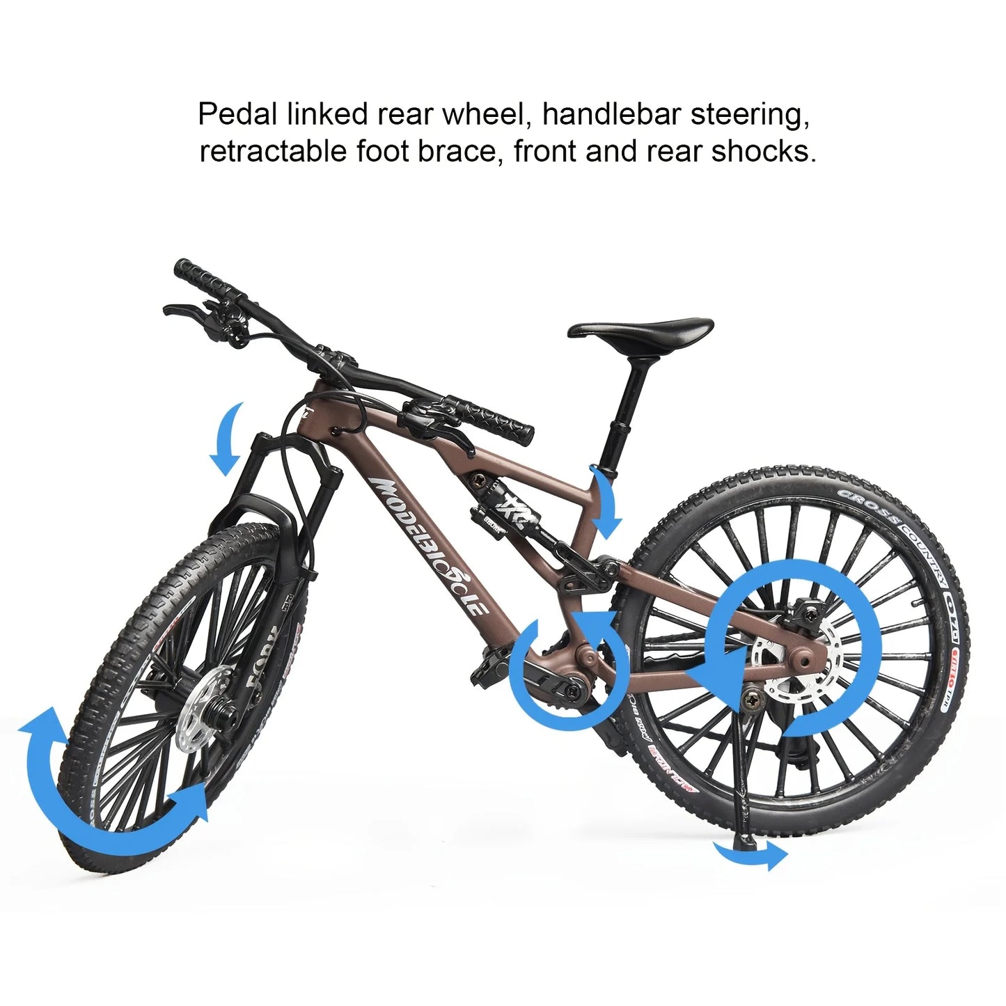 Bicicleta de montanha em liga metálica em escala 1:6, brinquedo realista com amortecedores dianteiros e traseiros para entusiastas de bicicletas