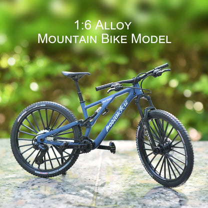 Bicicleta de montanha em liga metálica em escala 1:6, brinquedo realista com amortecedores dianteiros e traseiros para entusiastas de bicicletas