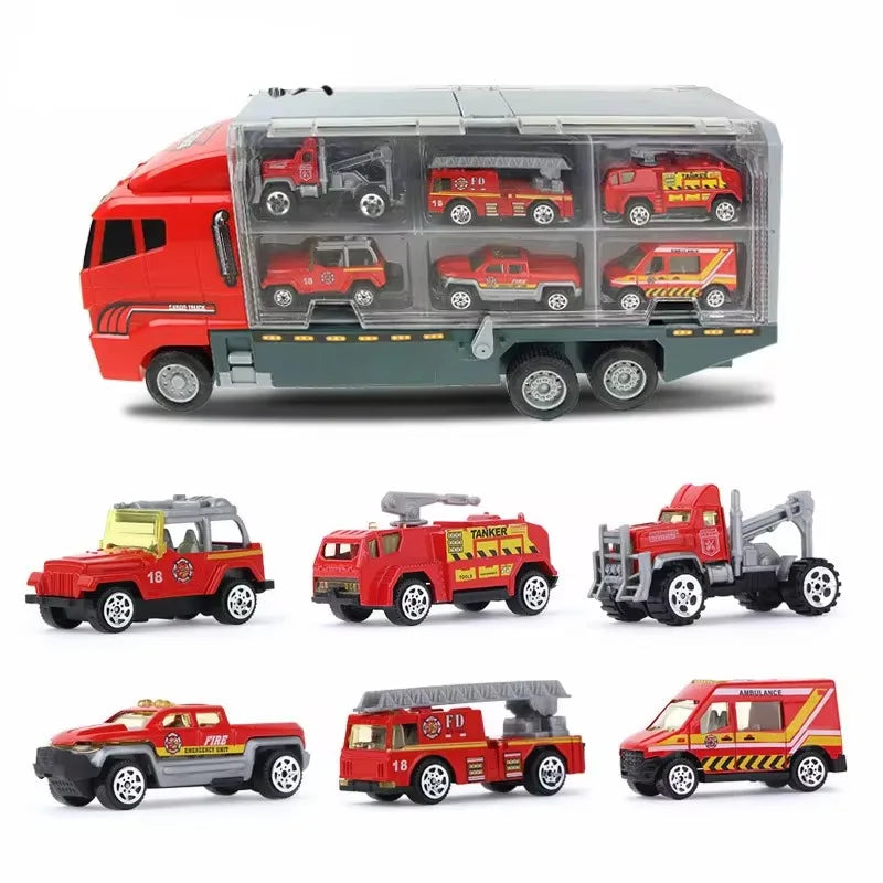 Conjunto de caminhões grandes, mini carros de brinquedo fundidos em liga metálica, veículos de transporte, caminhão, helicóptero, tanque, caminhão de bombeiros, engenharia, brinquedos para crianças