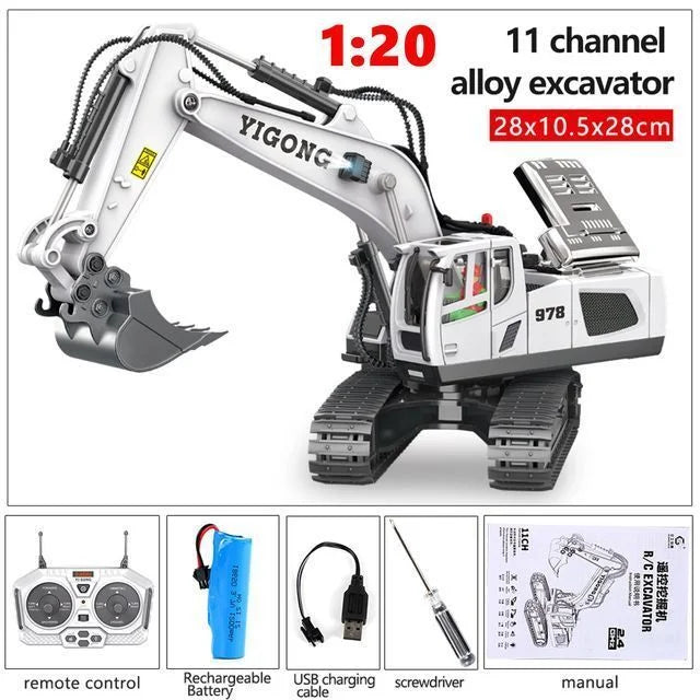 Escavadeira RC 1:20 Caminhão de controle remoto 2.4G RC Crawler Veículo de engenharia Caminhão de controle remoto Presentes de Natal para o dia das crianças