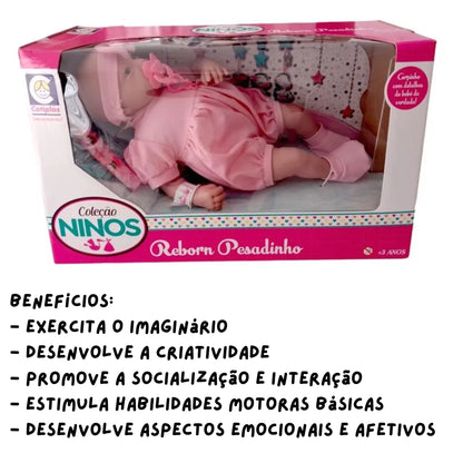 Boneca Coleção Ninos Reborn Pesadinho Menina para Crianças a Partir de 3 Anos Cotiplás - 2180