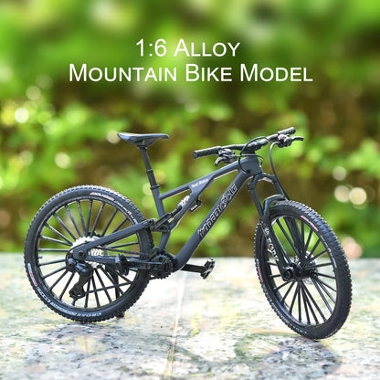 Bicicleta de montanha em liga metálica em escala 1:6, brinquedo realista com amortecedores dianteiros e traseiros para entusiastas de bicicletas