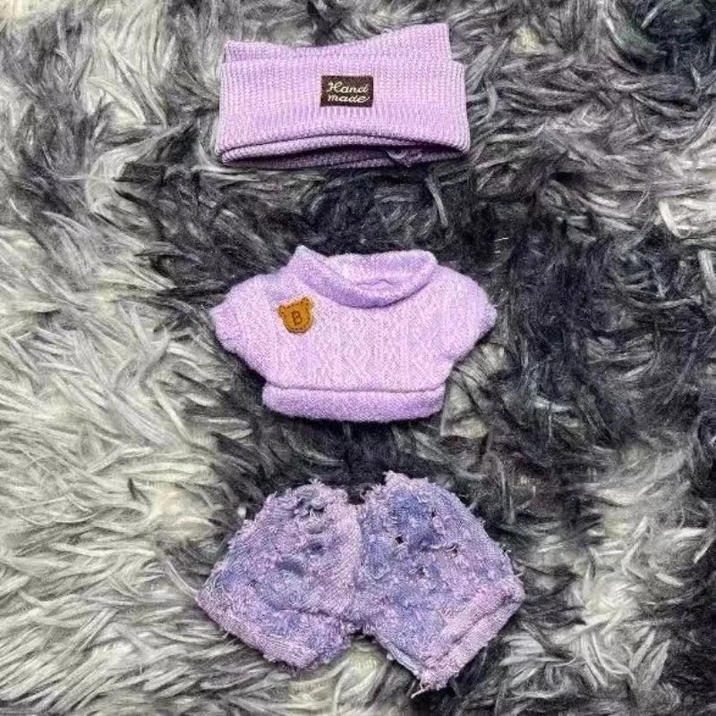 Para acessórios de boneca Labubu de 15-17 cm, roupas, chapéu de urso, conjunto de suéter de amor, decoração fofa, roupinhas de brinquedo colecionáveis