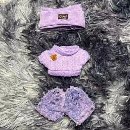 Para acessórios de boneca Labubu de 15-17 cm, roupas, chapéu de urso, conjunto de suéter de amor, decoração fofa, roupinhas de brinquedo colecionáveis