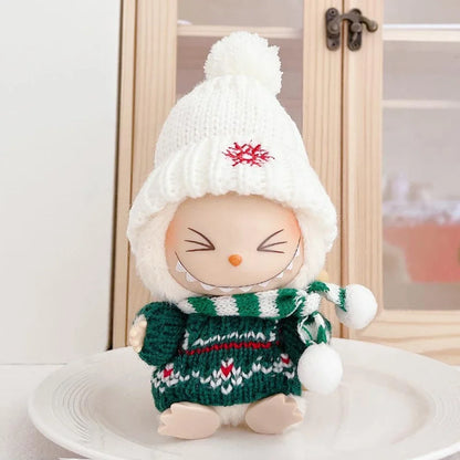 Para Labubu Clothes 17cm Boneca Natal Suéter Chapéu Conjunto V1 V2 V3 Boneca de Pelúcia Macaron Inverno Roupas de Ano Novo DIY Presente de Natal