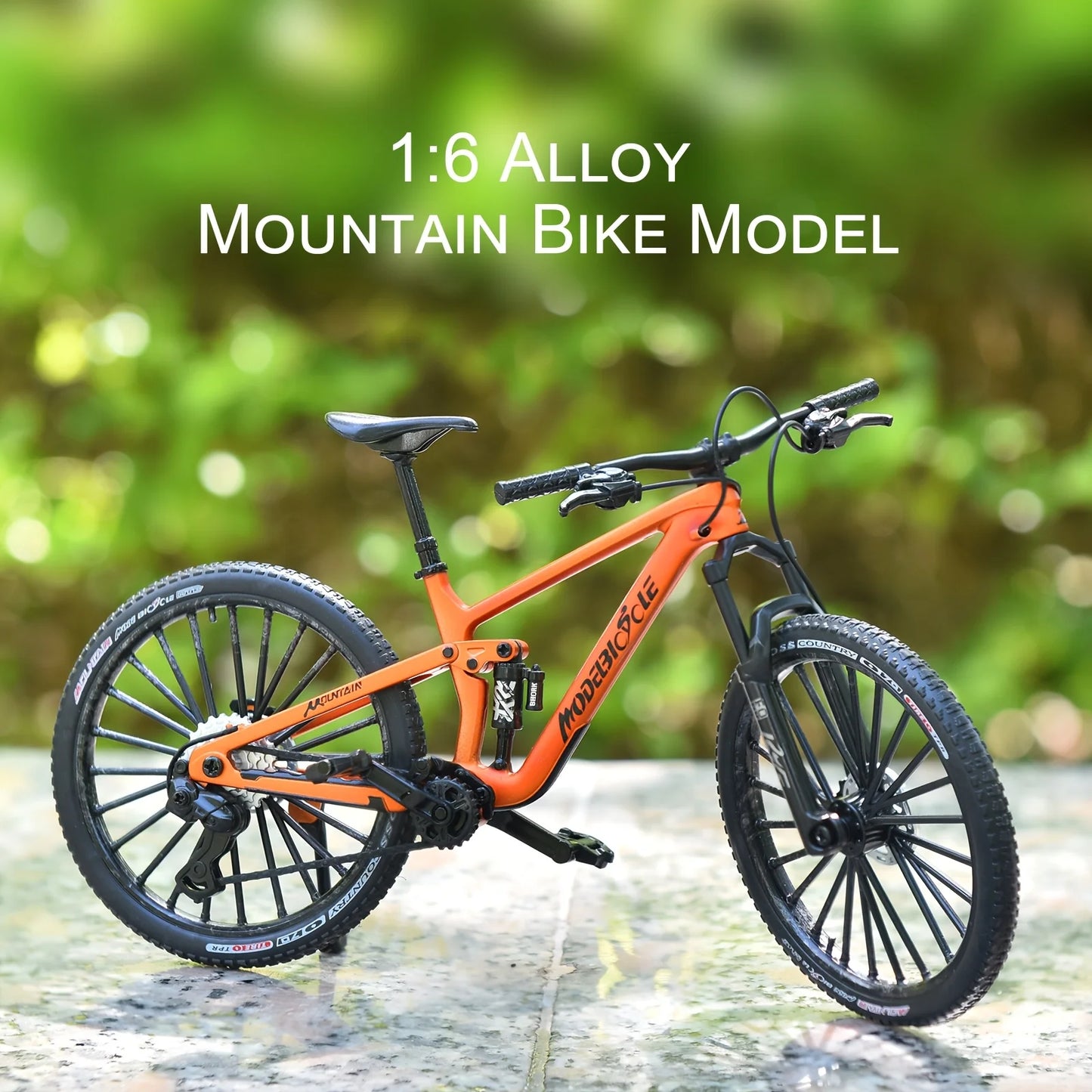 Bicicleta de montanha em liga metálica em escala 1:6, brinquedo realista com amortecedores dianteiros e traseiros para entusiastas de bicicletas
